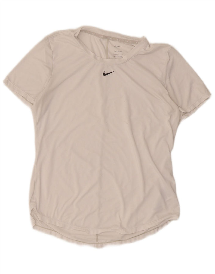 Nike Womens Dri Fit T-Shirt Top UK 10 Small White Polyester
