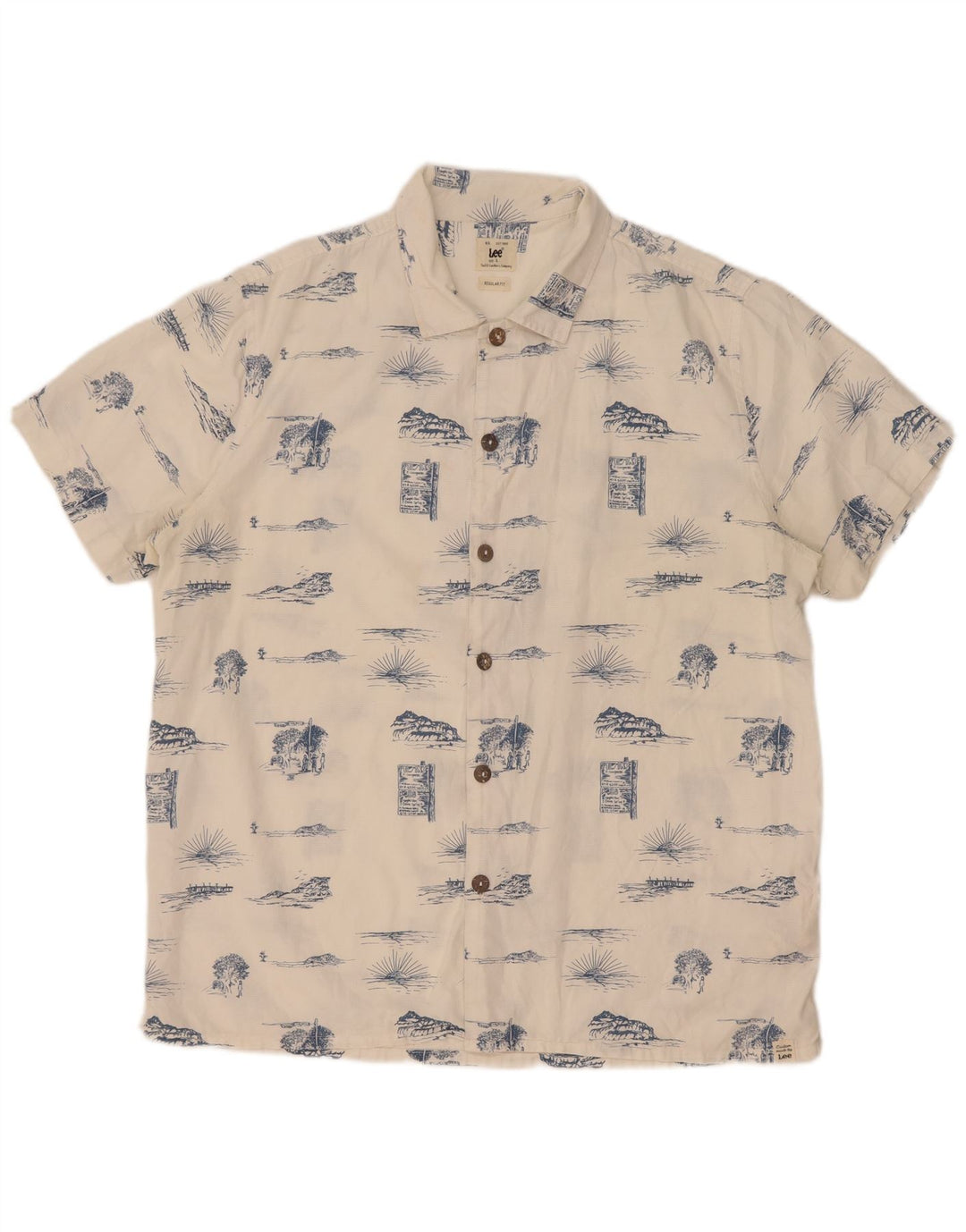 Lee Mens Abstract Pattern Regular Fit Shirt Large White Cotton