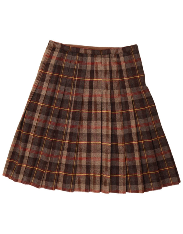 Vintage Womens Pleated Wrap Skirt W32 Large Brown Check