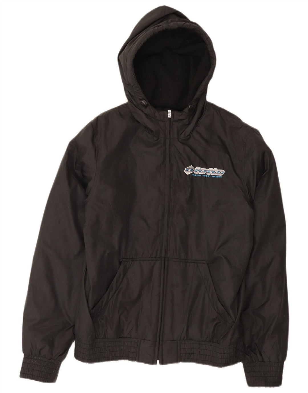 Lotto Boys Graphic Hooded Windbreaker Jacket 15-16 Years XL Black Polyester