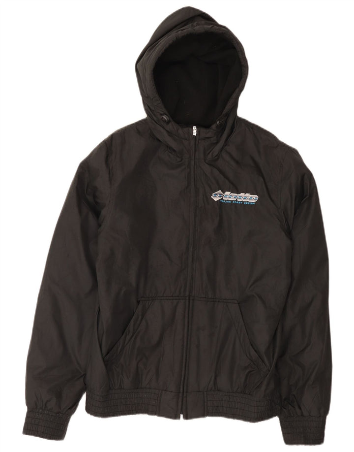 Lotto Boys Graphic Hooded Windbreaker Jacket 15-16 Years XL Black Polyester