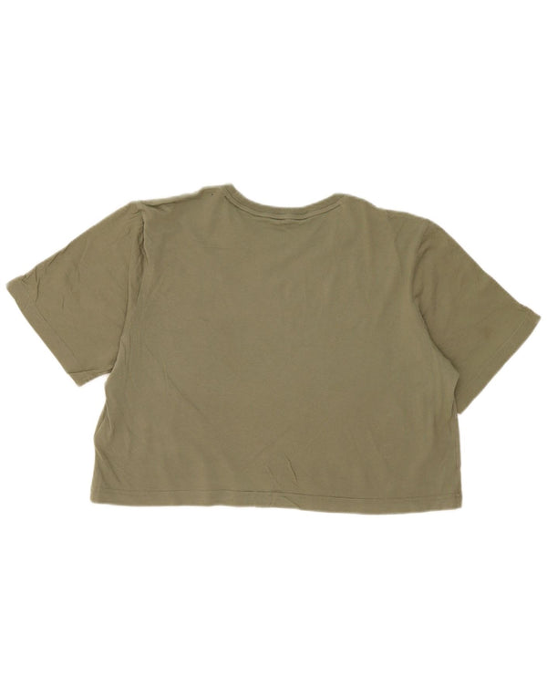 Adidas Womens Crop Graphic T-Shirt Top UK 12/14 Medium Khaki Cotton