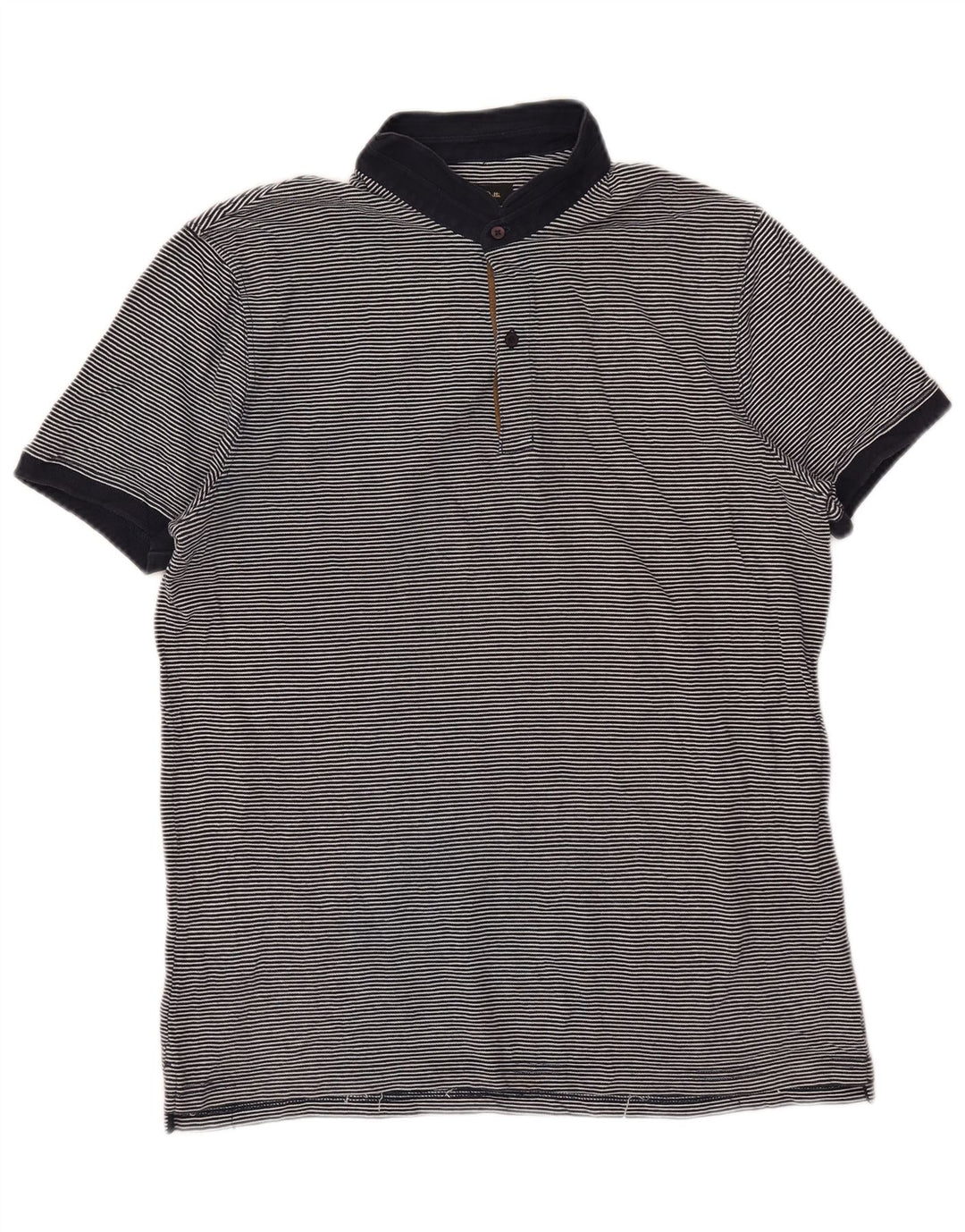 Massimo Dutti Mens Polo Shirt Large Navy Blue Pinstripe Cotton