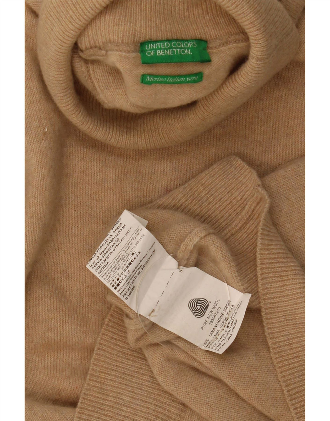 Benetton Womens Roll Neck Jumper Sweater UK 10 Small Beige New Wool