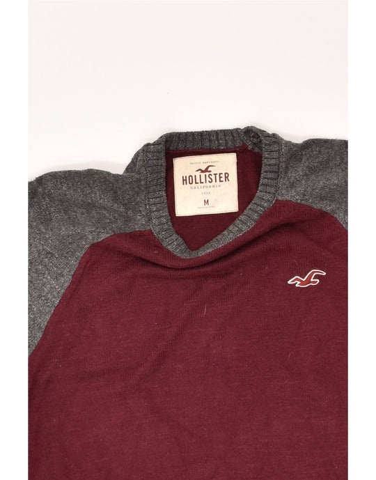 HOLLISTER Mens Crew Neck Jumper Sweater Medium Burgundy Colourblock Cotton Vintage Second Hand Clothing Online Messina Hembry