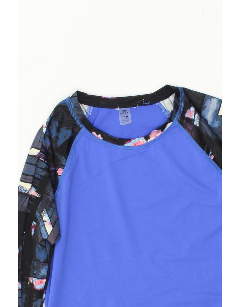 ROXY Womens Graphic Top Long Sleeve UK 12 Medium Blue Colourblock Vintage Roxy and Second-Hand Roxy from Messina Hembry 