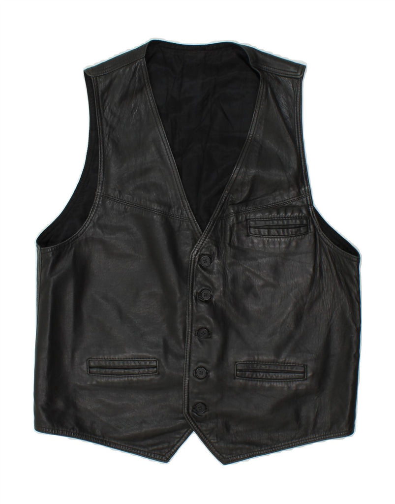 VINTAGE Mens Leather Waistcoat Small Black | Vintage Vintage | Thrift | Second-Hand Vintage | Used Clothing | Messina Hembry 