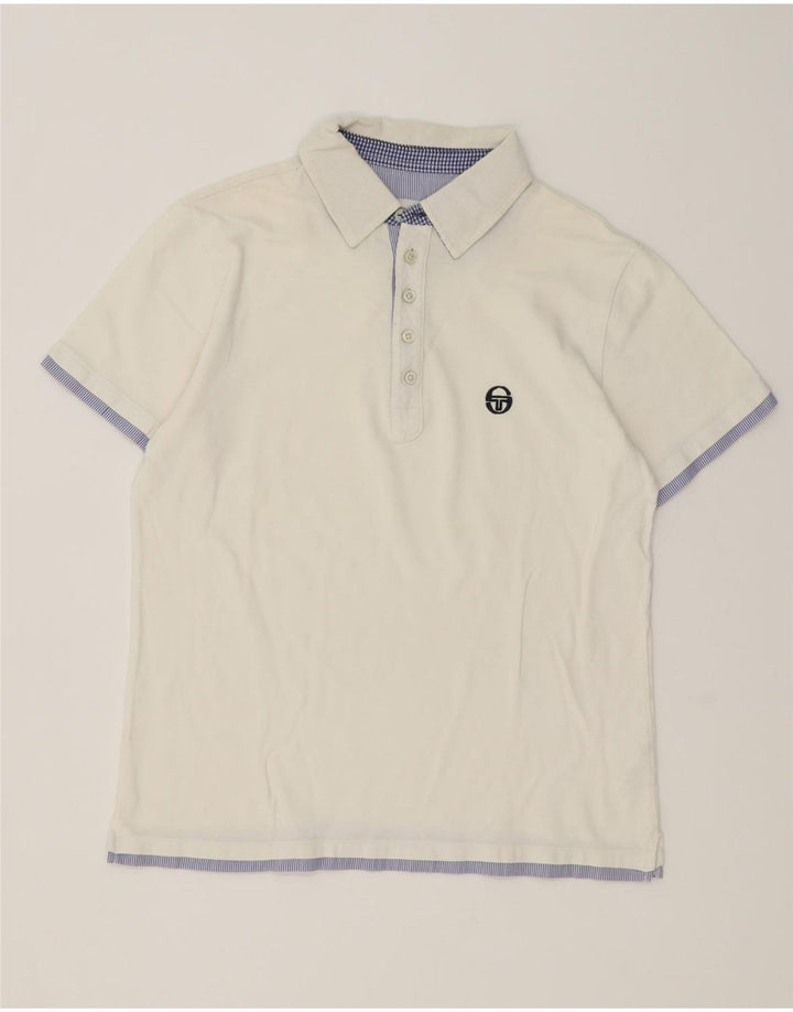 Sergio Tacchini Mens Polo Shirt Large White Striped Cotton