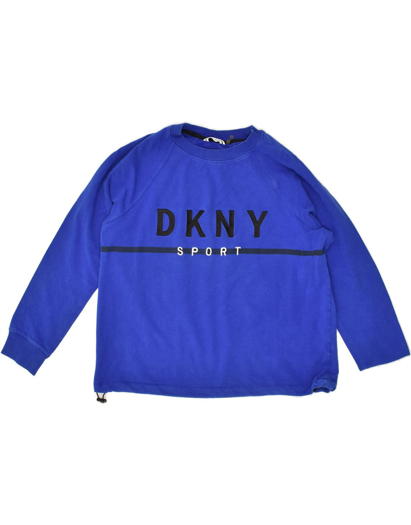 DKNY Womens Oversized Graphic Sweatshirt Jumper UK 14 Medium Blue Cotton | Vintage Dkny | Thrift | Second-Hand Dkny | Used Clothing | Messina Hembry 
