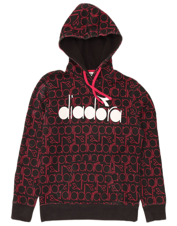 DIADORA Mens Graphic Hoodie Jumper Medium Black Cotton