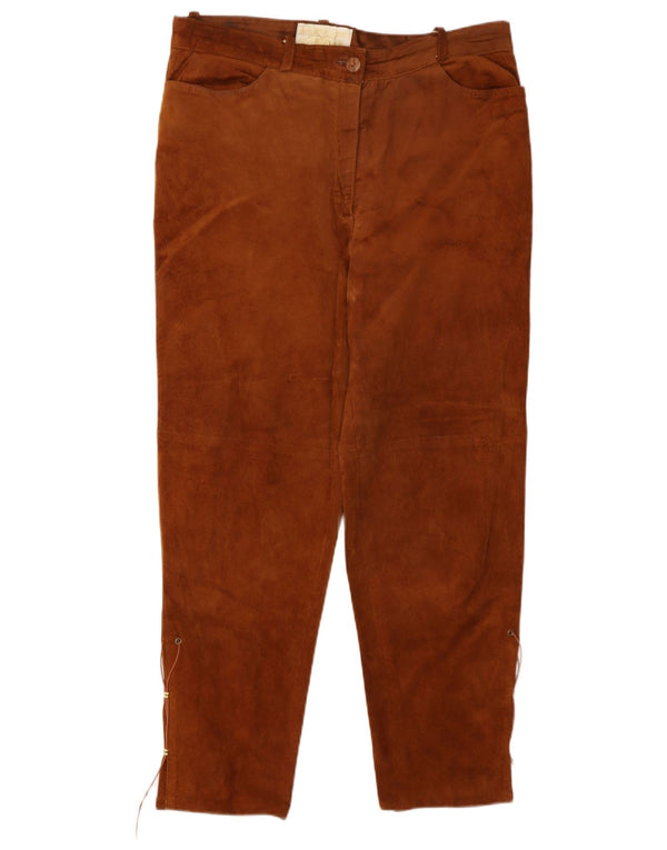 Apart Womens Tapered Suede Trousers W32 L27 Brown Leather