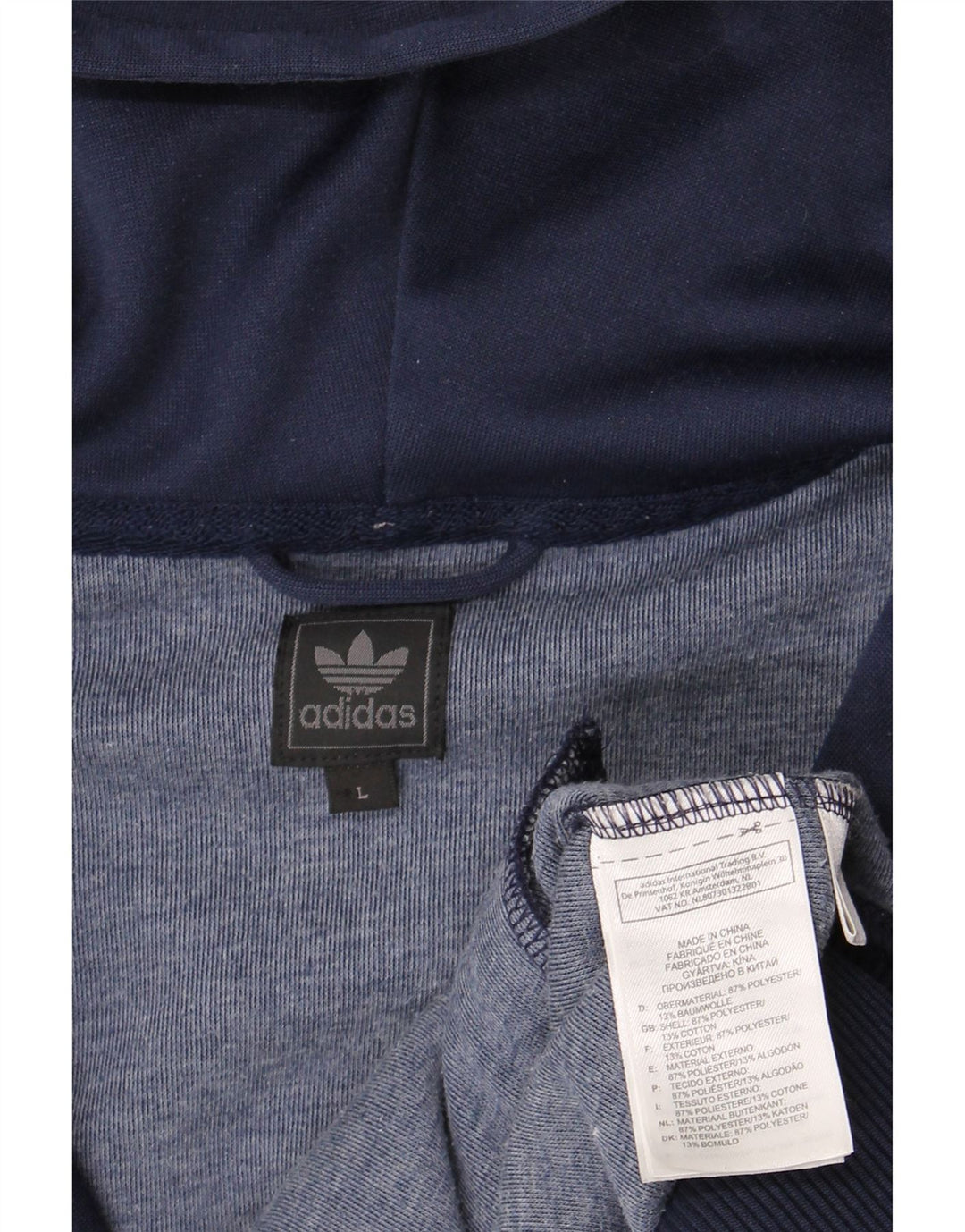Adidas Mens Zip Hoodie Sweater Large Navy Blue Polyester