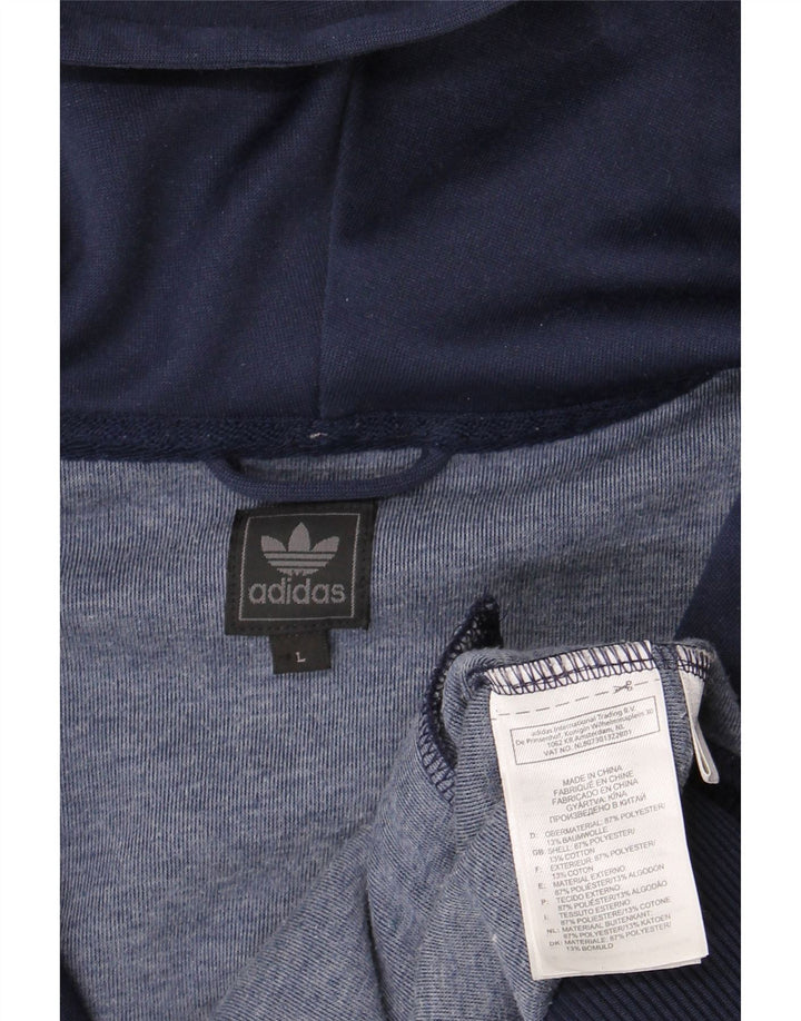 Adidas Mens Zip Hoodie Sweater Large Navy Blue Polyester