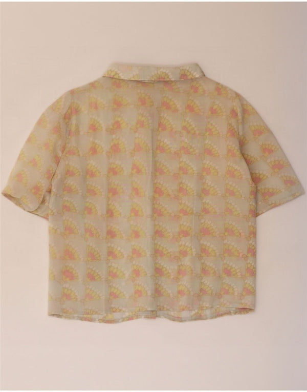 Vintage Womens Short Sleeve Shirt Blouse UK 12 Medium Beige Floral