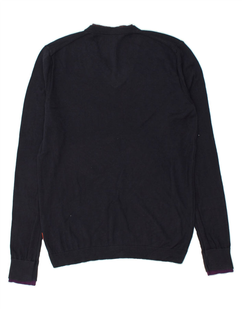 HUGO BOSS Mens V-Neck Jumper Sweater Medium Navy Blue Cotton | Vintage Hugo Boss | Thrift | Second-Hand Hugo Boss | Used Clothing | Messina Hembry 