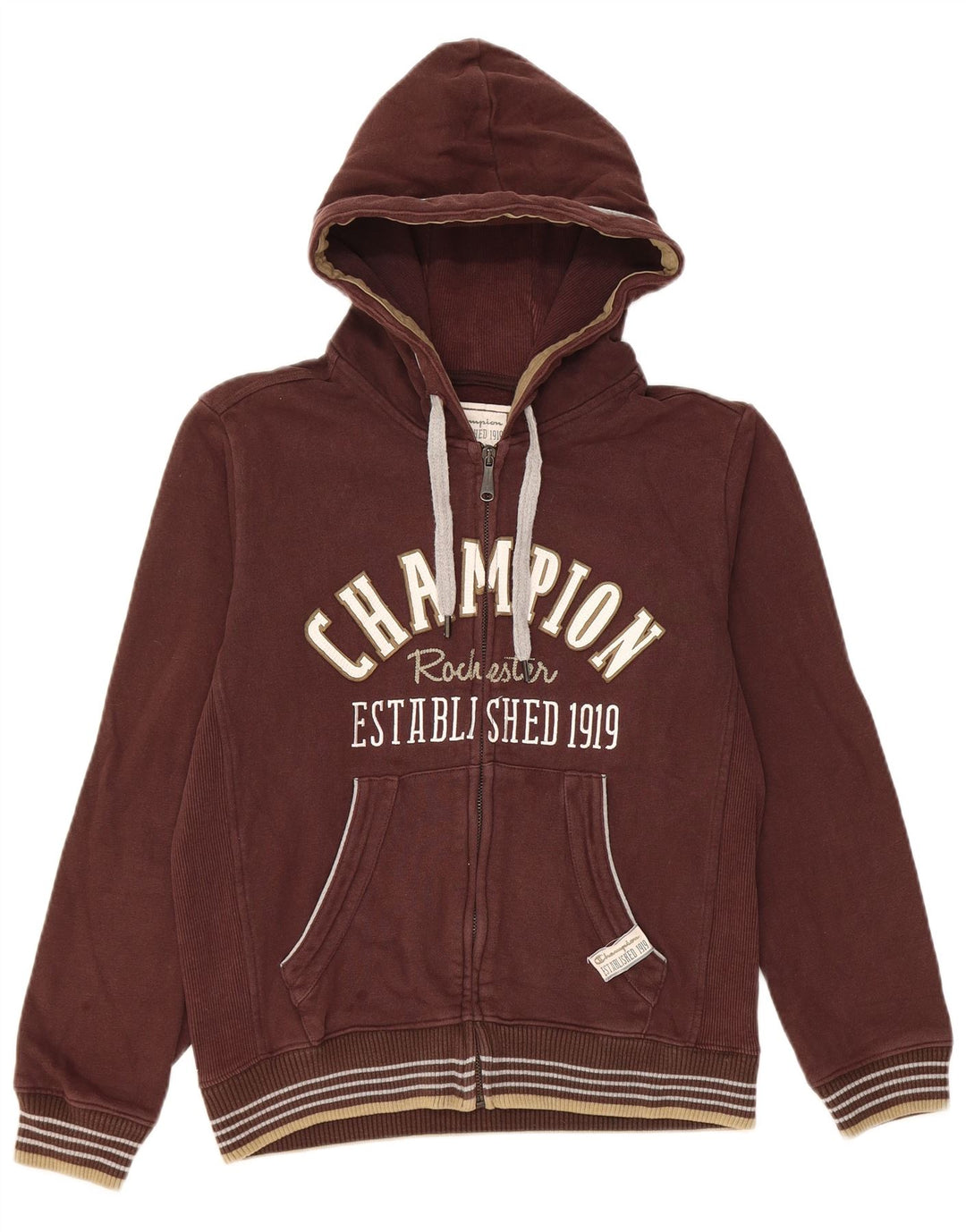 CHAMPION Womens Rochester Oversized Zip Hoodie Sweater UK 10 Small Brown
