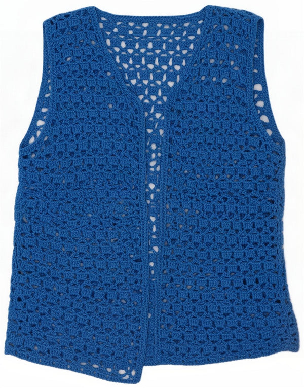 Vintage Womens Crochet Sleeveless Cardigan Top UK 18 XL Blue