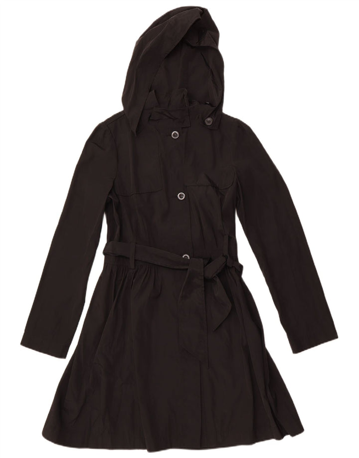 BENETTON Womens Hooded Trench Coat IT 42 Medium Black Polyester