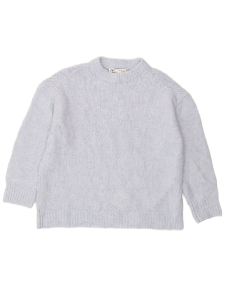 Zara Womens Oversized Crew Neck Jumper Sweater UK 14 Medium Blue Polyester