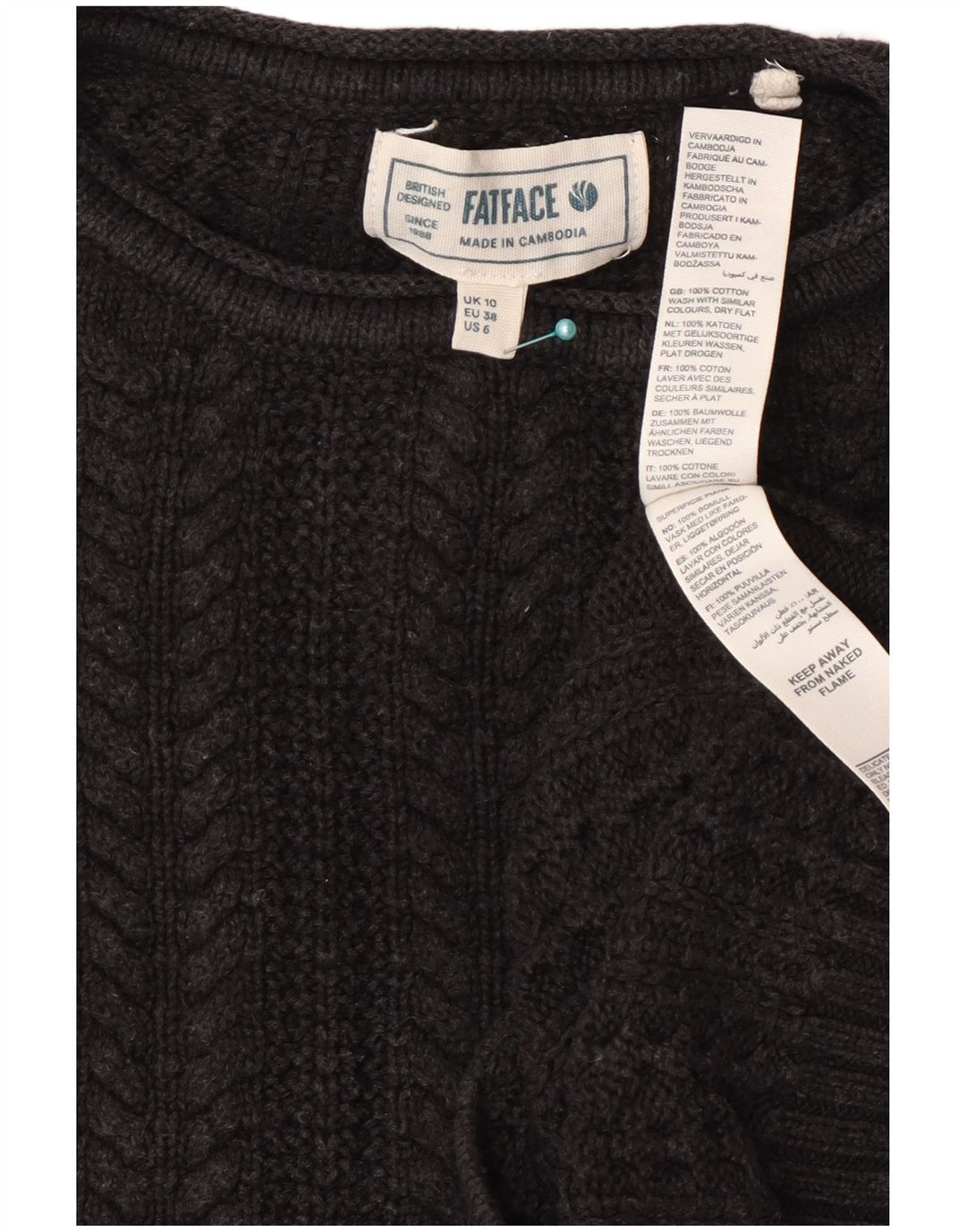 Fat Face Womens Crop Oversized Crew Neck Jumper Sweater UK 10 Small Grey