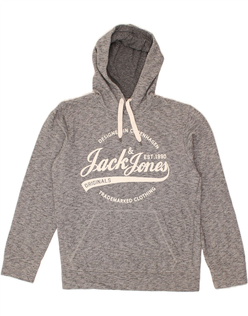 JACK & JONES Mens Graphic Hoodie Jumper Medium Grey Flecked Cotton | Vintage Jack & Jones | Thrift | Second-Hand Jack & Jones | Used Clothing | Messina Hembry 