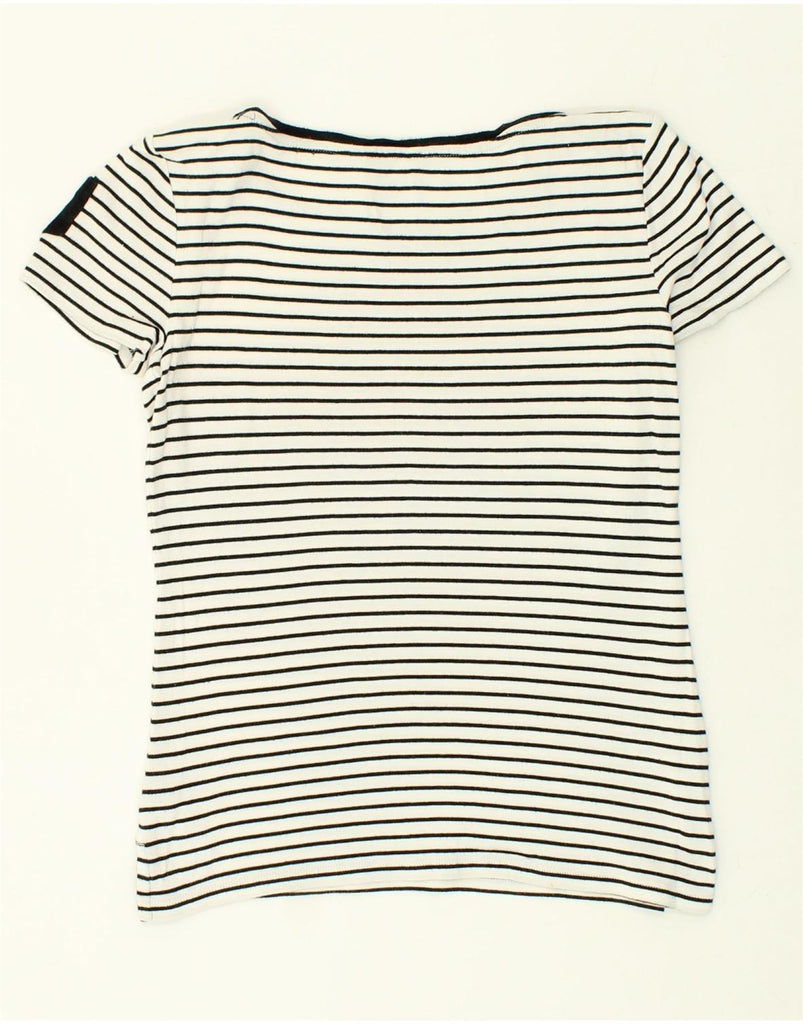 RALPH LAUREN Womens T-Shirt Top UK 12 Medium White Striped Cotton | Vintage Ralph Lauren | Thrift | Second-Hand Ralph Lauren | Used Clothing | Messina Hembry 