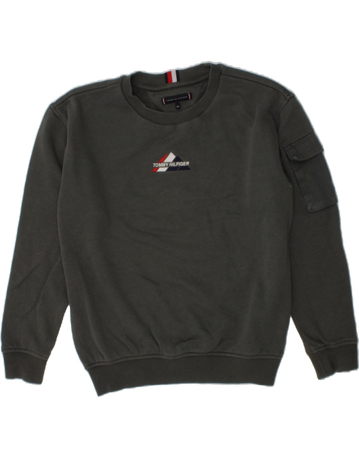 TOMMY HILFIGER Boys Graphic Sweatshirt Jumper 9-10 Years Grey Cotton Vintage Tommy Hilfiger and Second-Hand Tommy Hilfiger from Messina Hembry 