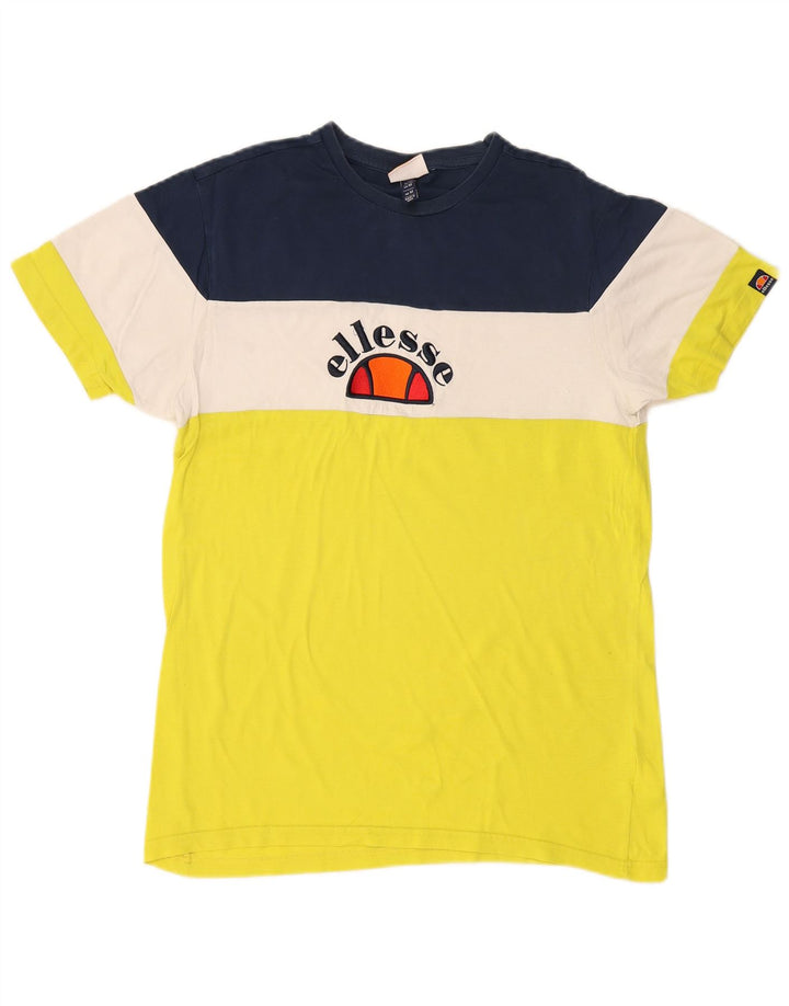Ellesse Mens Graphic T-Shirt Top Medium Yellow Colourblock Cotton