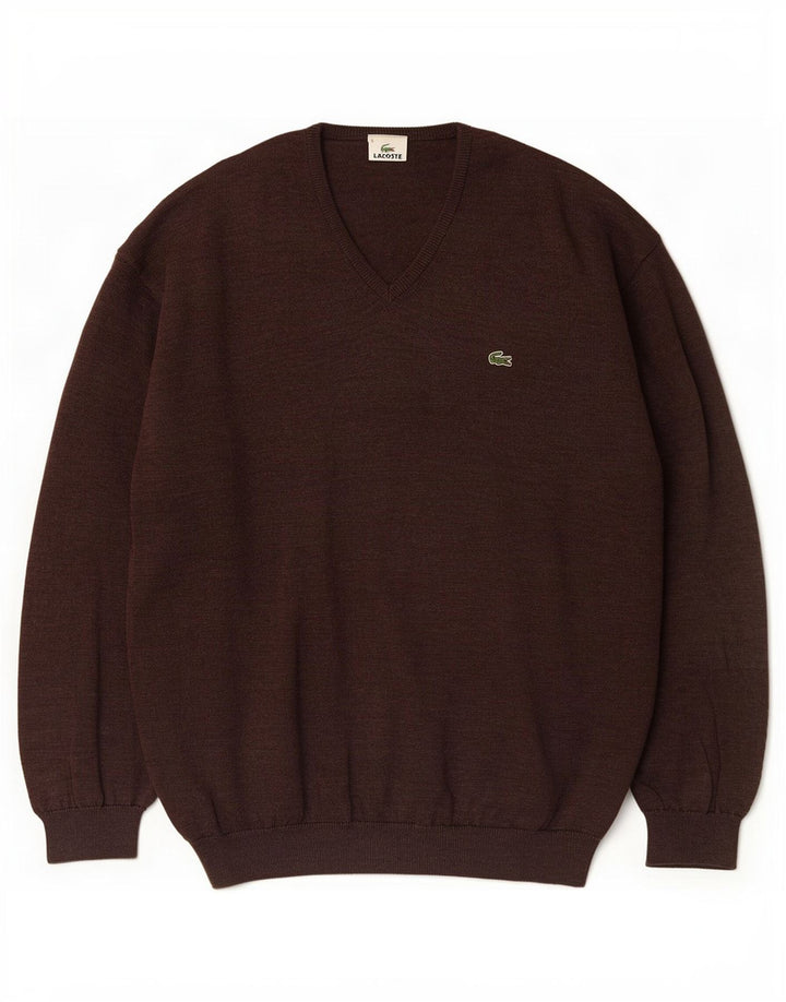 Lacoste Mens V-Neck Jumper Sweater Size 6 XL Brown