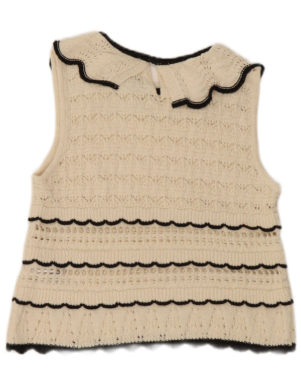 Zara Womens Crop Sleeveless Knit Blouse Top UK 12 Medium Off White Striped