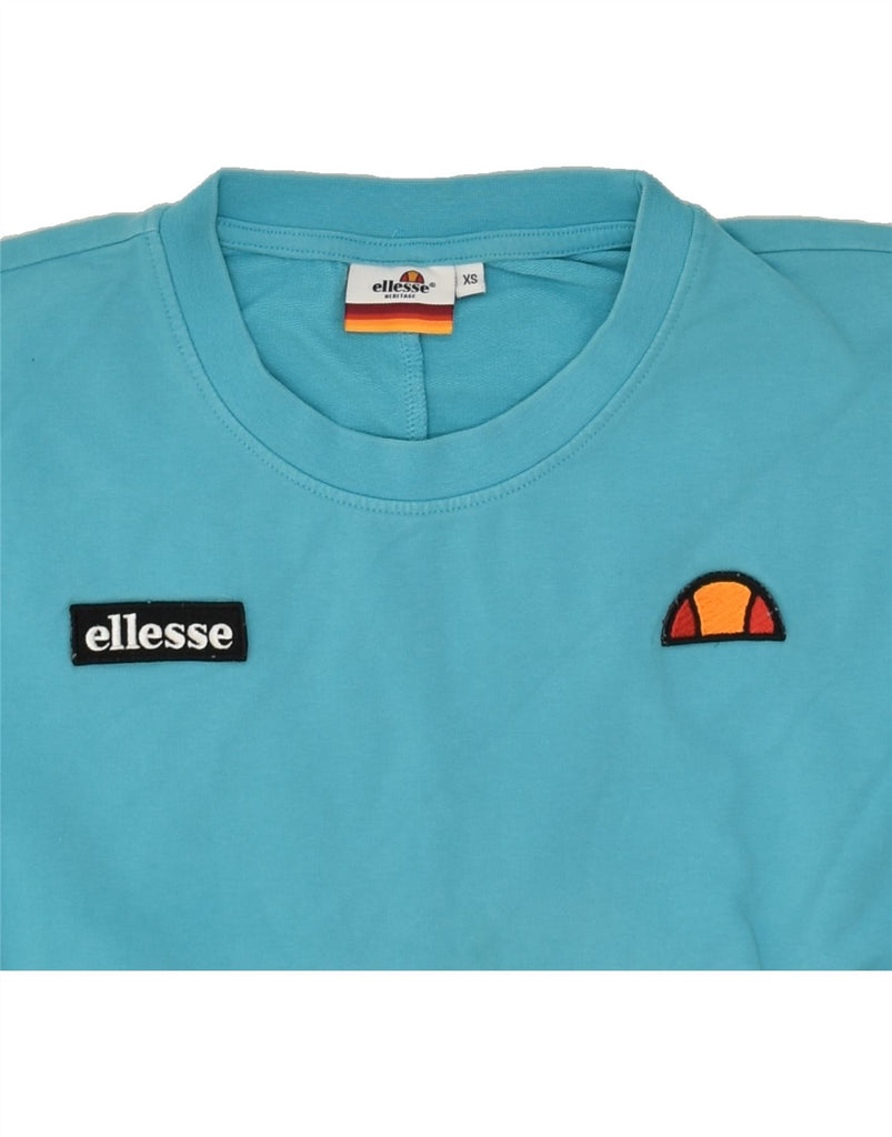 ELLESSE Womens Oversized Crop Graphic Sweatshirt Jumper UK 6 XS Blue | Vintage Ellesse | Thrift | Second-Hand Ellesse | Used Clothing | Messina Hembry 