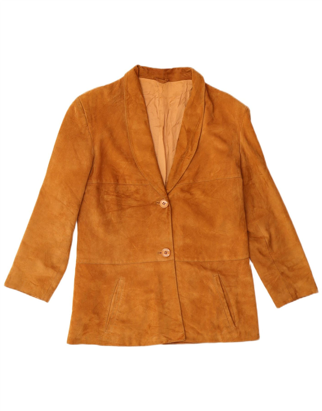 Vintage Womens 2 Button Suede Blazer Jacket UK 8 Small Beige