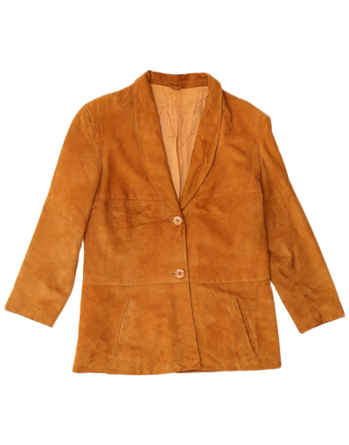 Vintage Womens 2 Button Suede Blazer Jacket UK 8 Small Beige