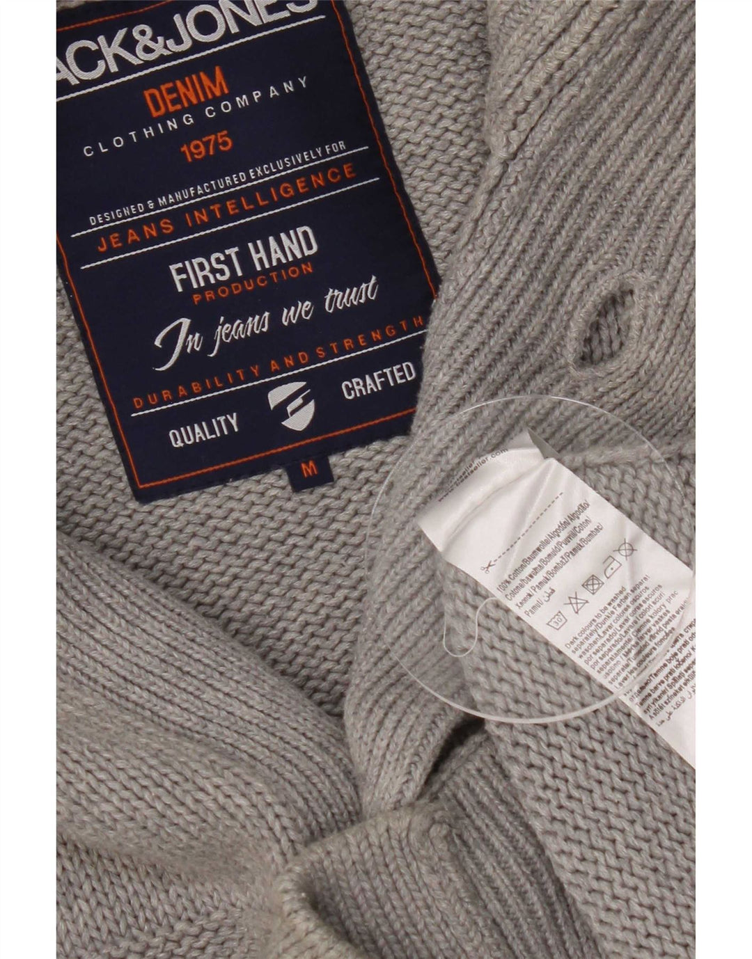 Jack & Jones Mens Cardigan Sweater Medium Grey Striped Cotton
