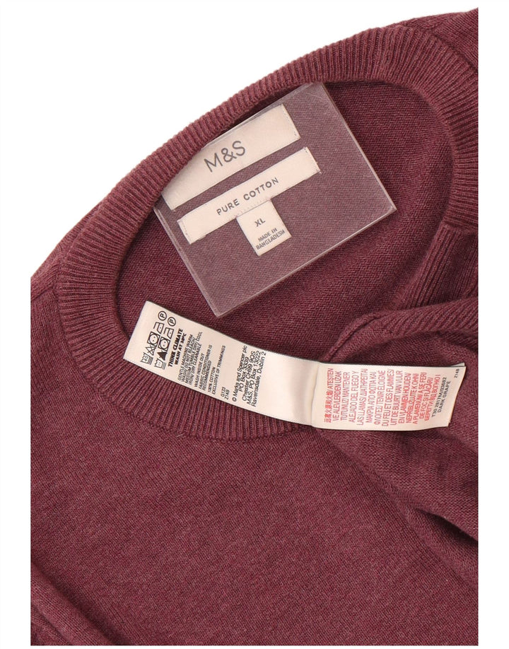 Marks & Spencer Mens Crew Neck Jumper Sweater Large Burgundy Cotton