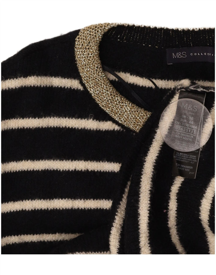 MARKS & SPENCER Womens Crew Neck Jumper Sweater UK 16 Large Black Striped