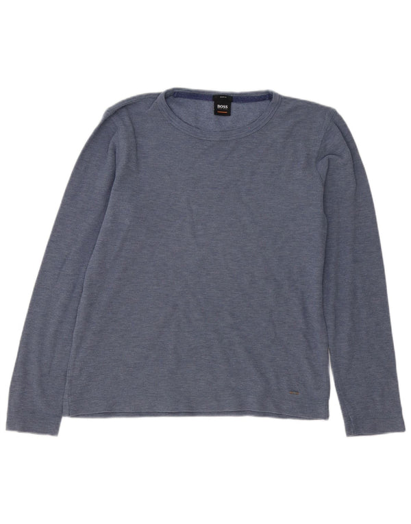 Hugo Boss Mens Top Long Sleeve Medium Navy Blue Flecked Cotton