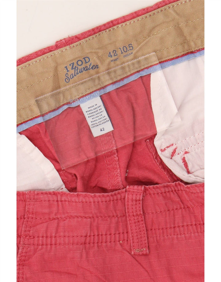 IZOD Mens Salt Water Cargo Shorts W42 2XL Pink Check Cotton