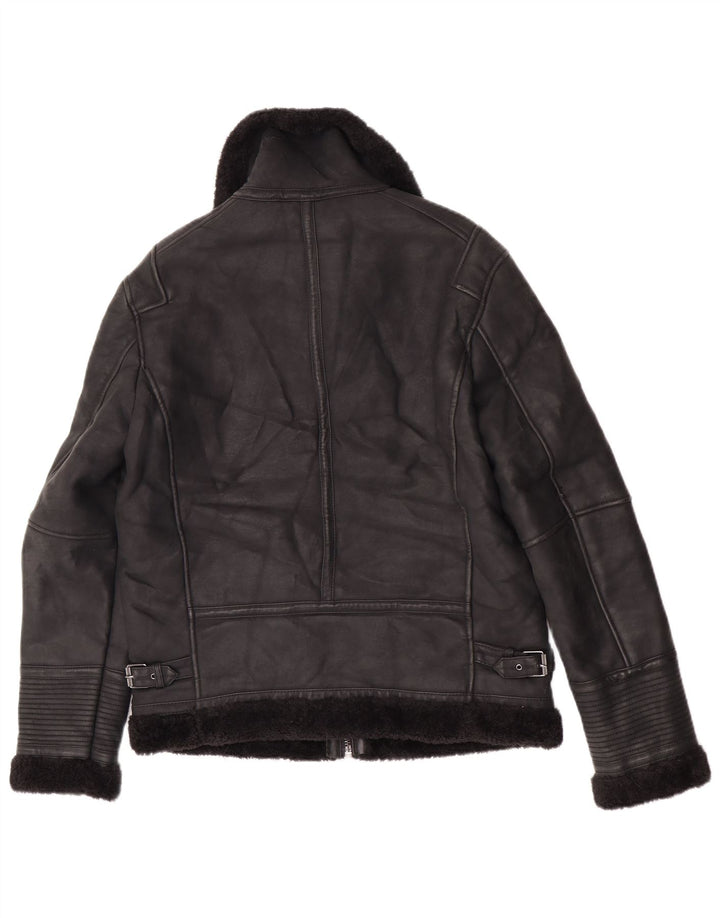 Zara Mens Sherpa Jacket UK 38 Medium Black Polyurethane