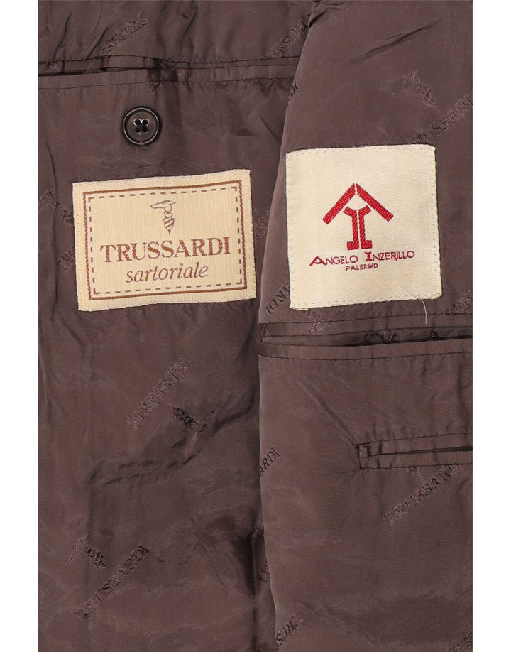 Trussardi Mens 3 Button Blazer Jacket IT 52 XL Grey Striped Virgin Wool