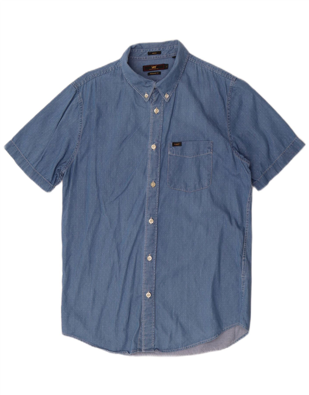 Lee Mens Short Sleeve Regular Fit Denim Shirt Small Blue Spotted Cotton