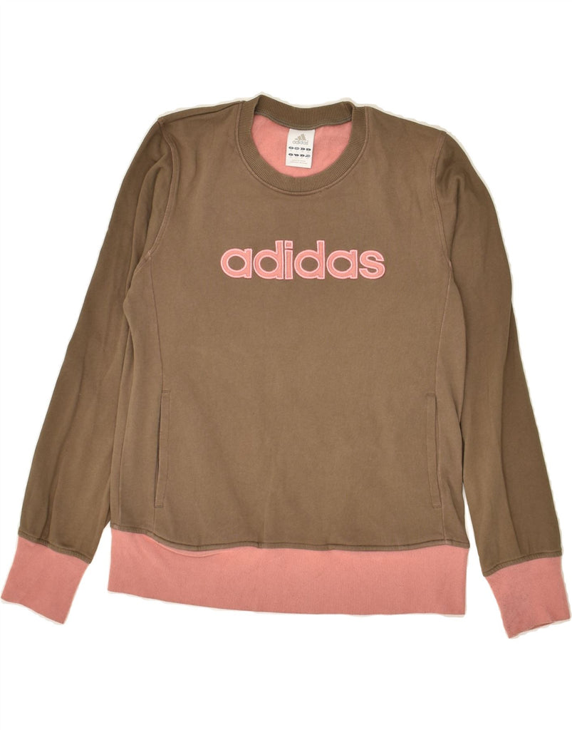 ADIDAS Womens Graphic Sweatshirt Jumper UK 10 Small Brown Vintage Adidas and Second-Hand Adidas from Messina Hembry 