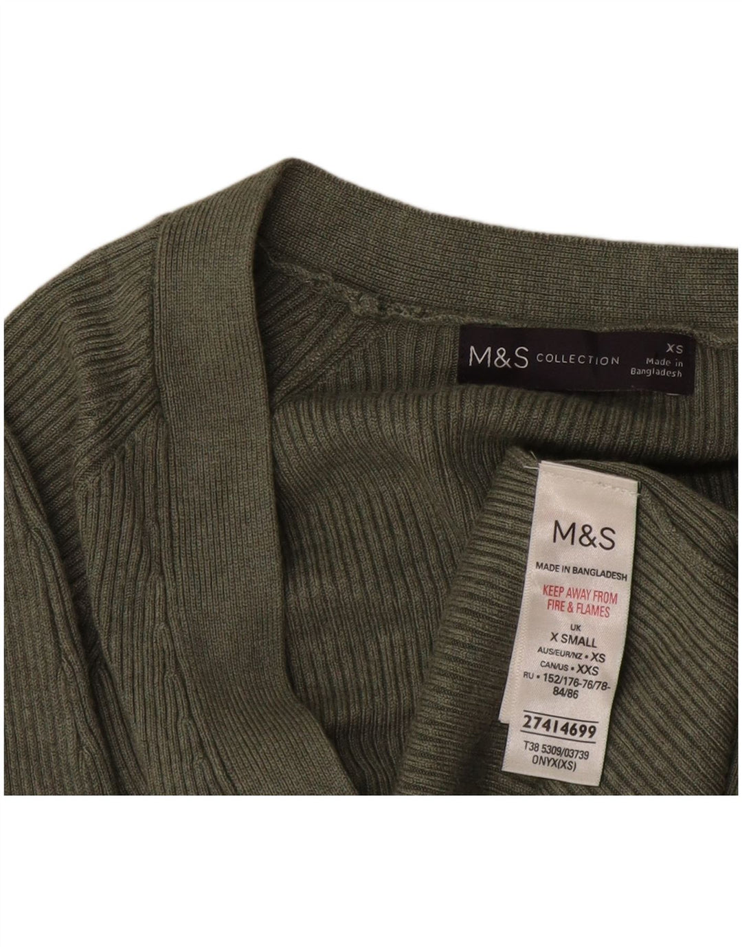 Marks & Spencer Womens Open Cardigan Sweater UK 10 Small Green Viscose