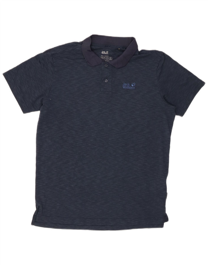 JACK WOLFSKIN Mens Polo Shirt UK 38 Small Navy Blue Flecked Polyester
