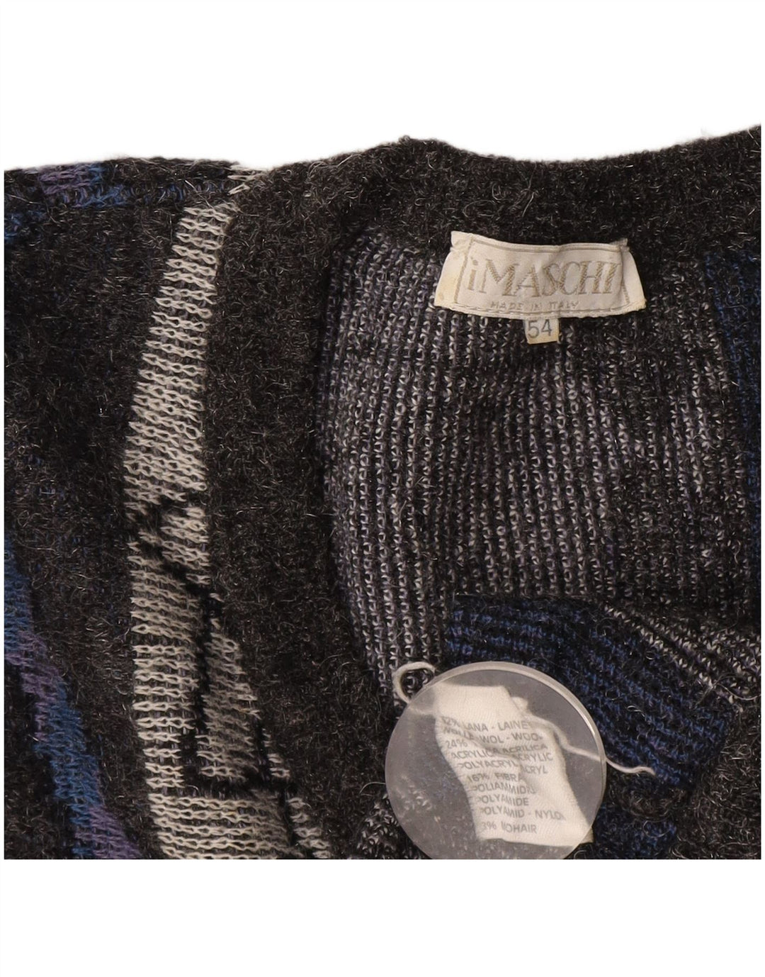 Vintage Mens V-Neck Jumper Sweater IT 54 XL Grey Geometric Wool