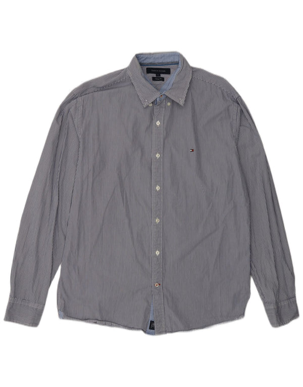 Tommy Hilfiger Mens Vintage Fit Shirt Large Navy Blue Pinstripe Cotton