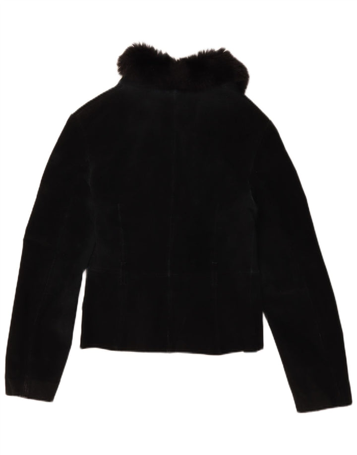 Mango Womens Crop Suede Jacket UK 12 Medium Black Leather
