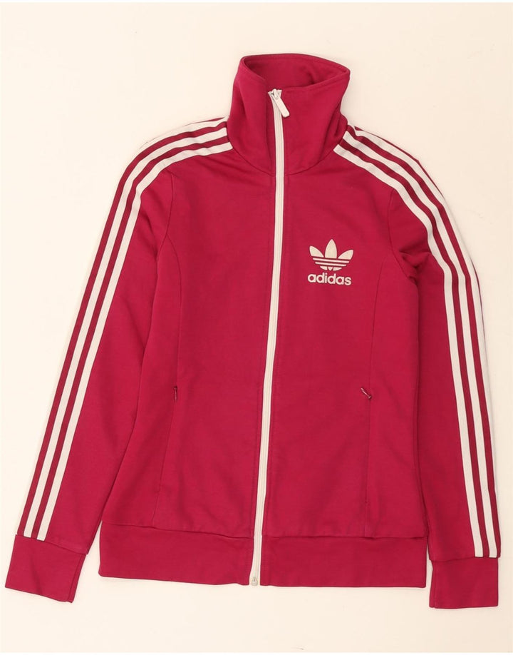 Adidas Womens Tracksuit Top Jacket IT 40 Small Pink Colourblock Cotton