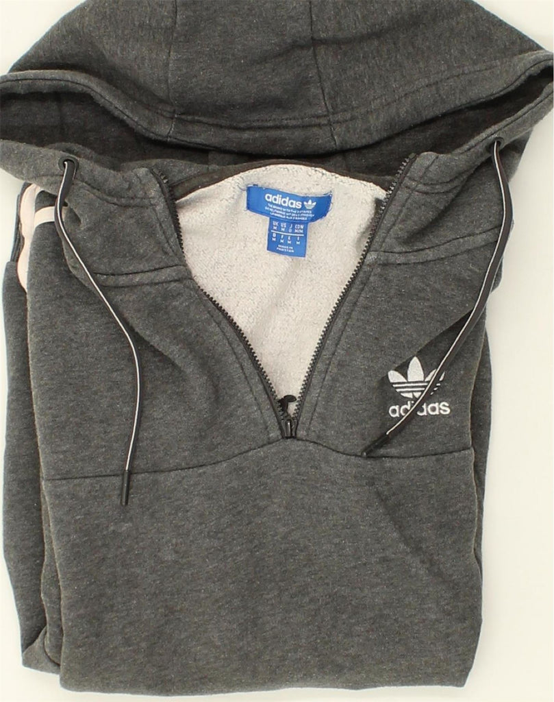 ADIDAS Womens Zip Neck Hoodie Jumper UK 14 Medium Grey Cotton | Vintage Adidas | Thrift | Second-Hand Adidas | Used Clothing | Messina Hembry 