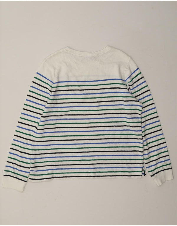Marks & Spencer Womens Top Long Sleeve UK 14 Large White Striped Cotton